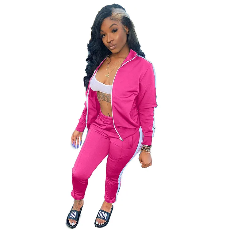 

2021 Women's Spring Clothing Fashion Letter Zipper Set Sports Women's Workout Clothes 2 Pants Sportswear Set, Customized color