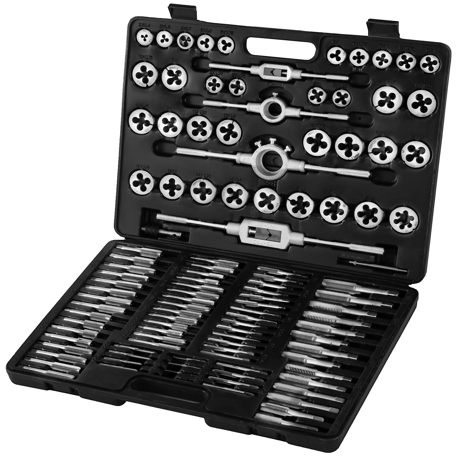 110 Pcs of Metric Tap and Steel Threading Die Set Adjustable Manual Tap Repair Tools  With Storage Box