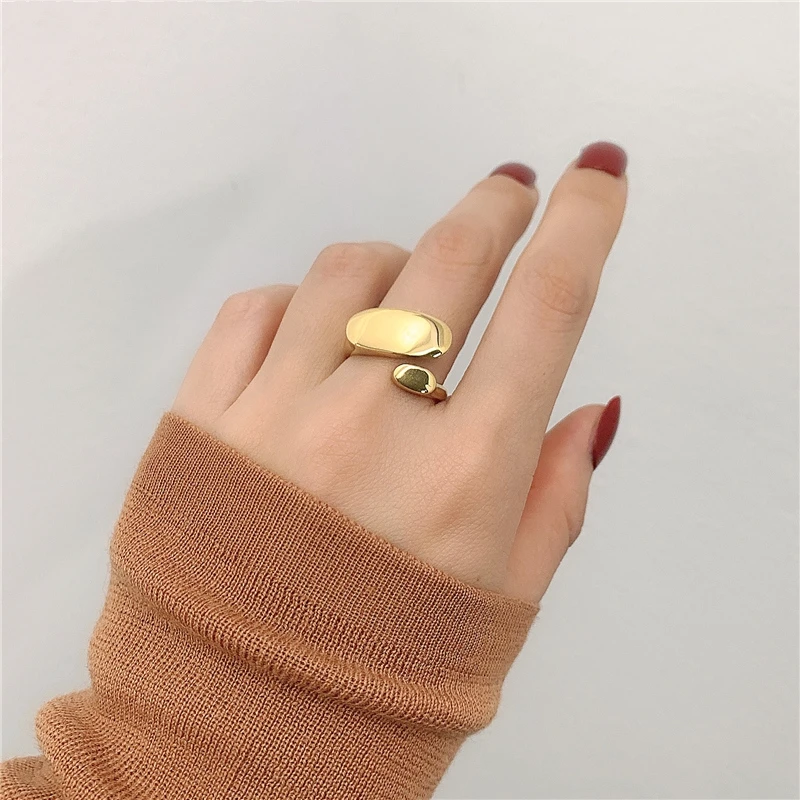 

Highly Polished 18K Gold Special Shaped Flat Open Ring Stainless Steel Minimalist Jewelry, As the picture