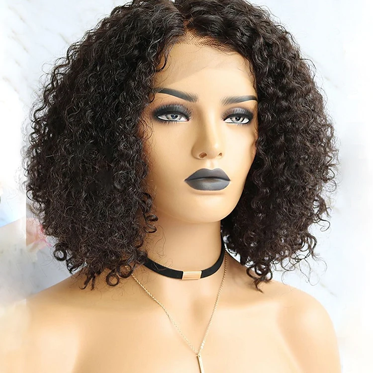 

Brazilian Bob Curly Lace Front Malaysian Wigs Brazilian Kinky Curly Human Hair Wig Bob Wigs For Black Women Remy Hair For Women, Natural colors