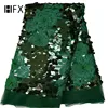HFX Latest green lace fabric African sequins 3d flower lace embroidered fabric for women wedding party dress
