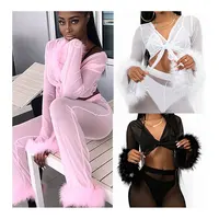 

Wholesale 2020 Women Fashion Net Blouse Mature Club Wear Sheer Mesh Two Piece Set Women Clothing