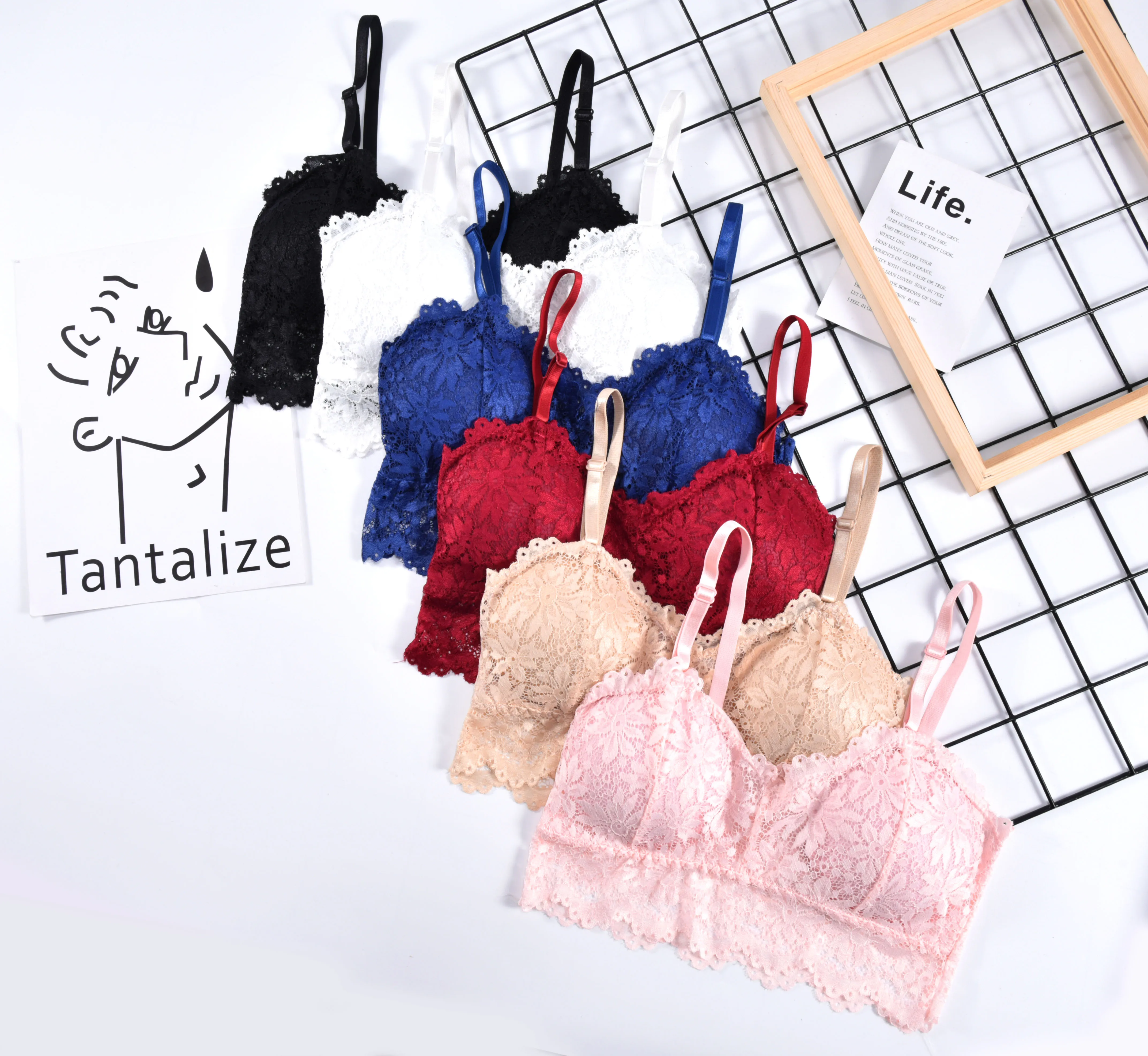 

New lace seamless anti-emptied chest wrap bra gathered wire free underwear beautiful back bottom crop top bra, 5 colors