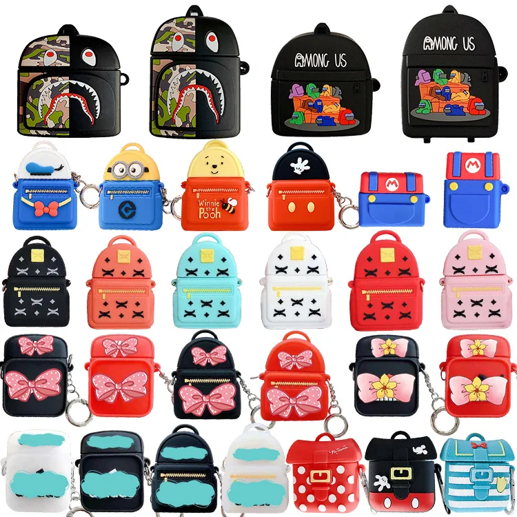 

New fashion silicone shock-proof 3D trend brand backpack Designers earphone cases for airpods pro case for airpod 1/2