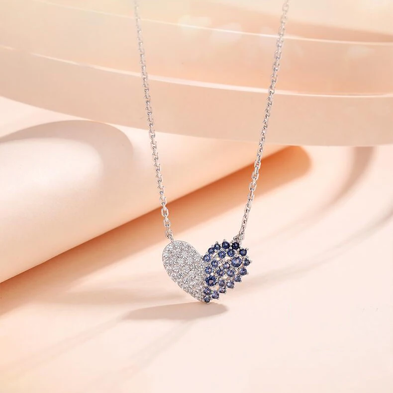 

Fashion Jewelry Manufacturer direct sale KYNL080 CZ Necklaces Heart Shape Shine 3A Zircon Necklaces For Women, Silver