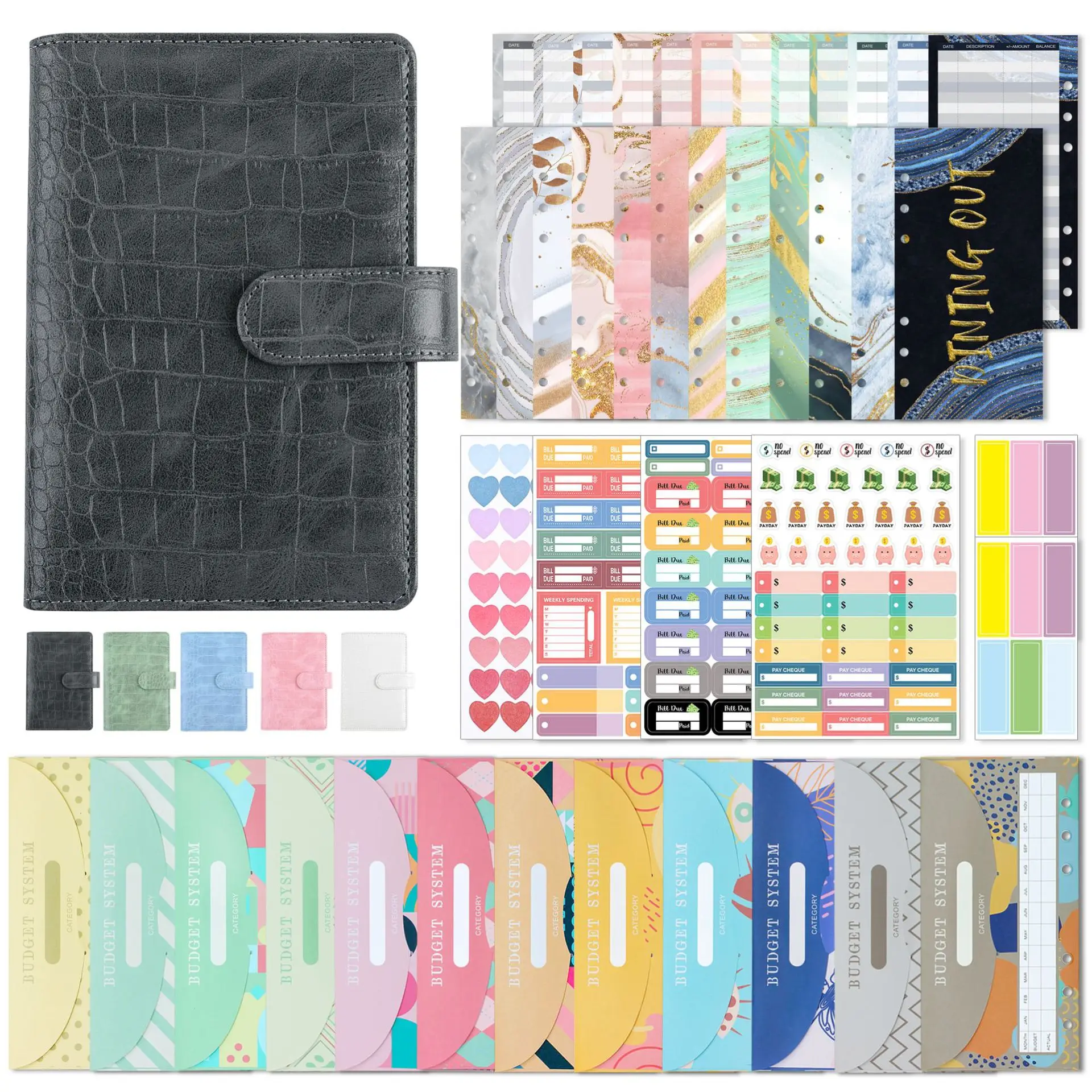 

Wholesale New Release A6 Crocodile Budget Binder Bundle PU Leather Budget Binder with Budget Cards Color Stickers