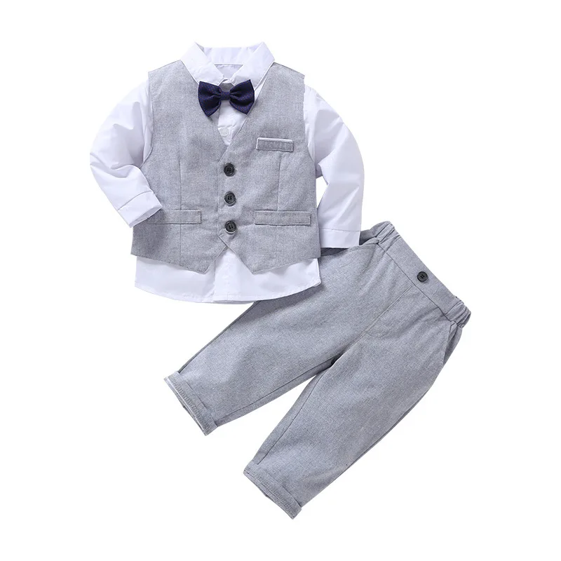 

autumn children's clothing set British style vest long sleeve suit set of three