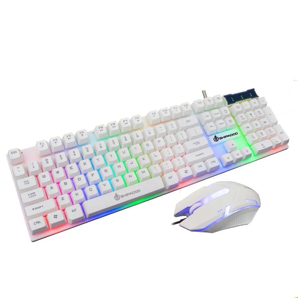 

drop shipping English Gaming Keyboard Backlit with LED RGB Colorful Keycaps Illuminated Keyboard Gamer Similar Mechanical Feel, Black