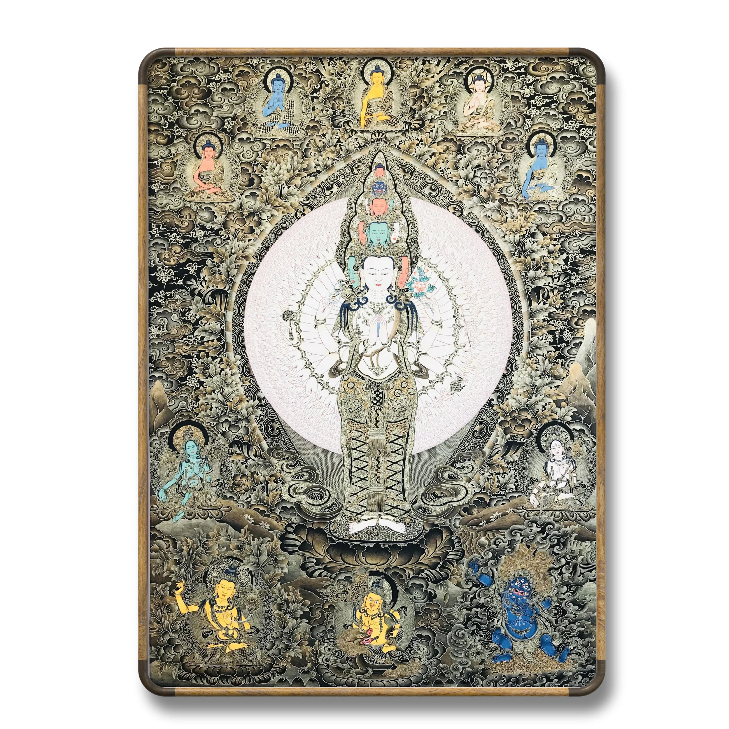 

Custom pure gold hand painted Buddhist portrait thousand hand Guanyin Bodhisattva Thangka GY-2