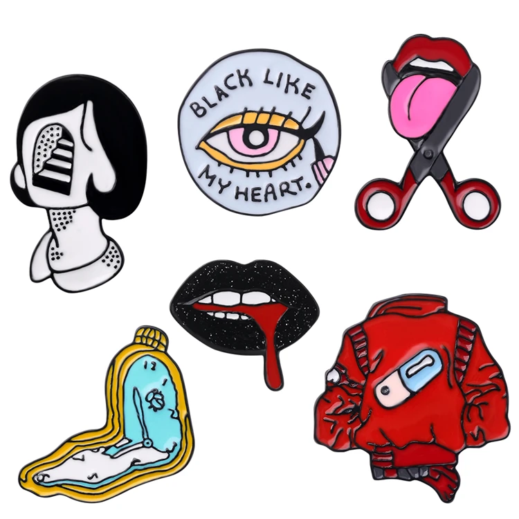

Funny Creative Human Organs Mouth Eye Brooch Personality Woman's Head Alarm Clock Cloth Brooch Cartoon Collar Pin Decoration