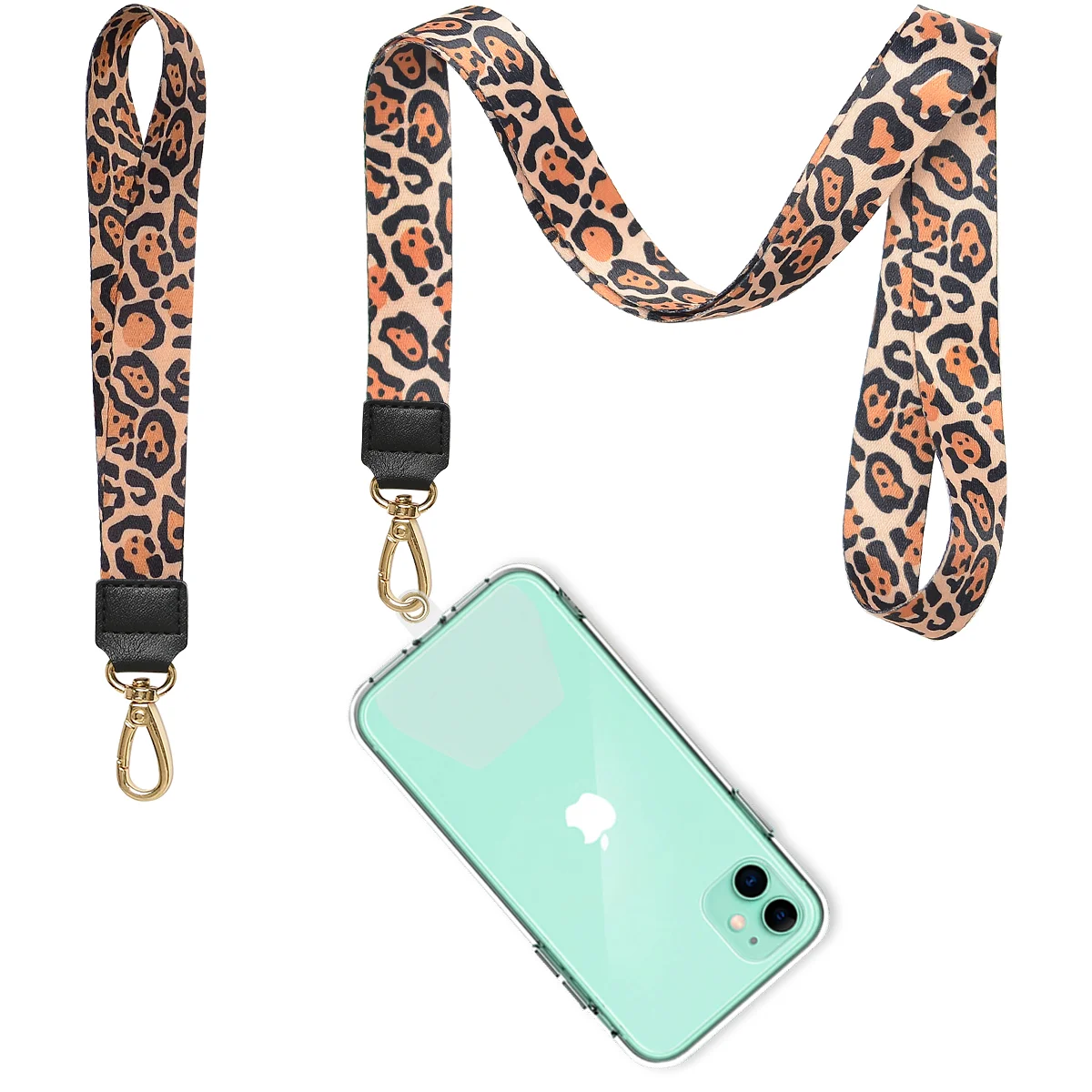 

Universal Browm/Pink/Black/White Leopard Key Neck Lanyard ID Badge Holders Animal Cell Phone Straps with Keyring for iphone