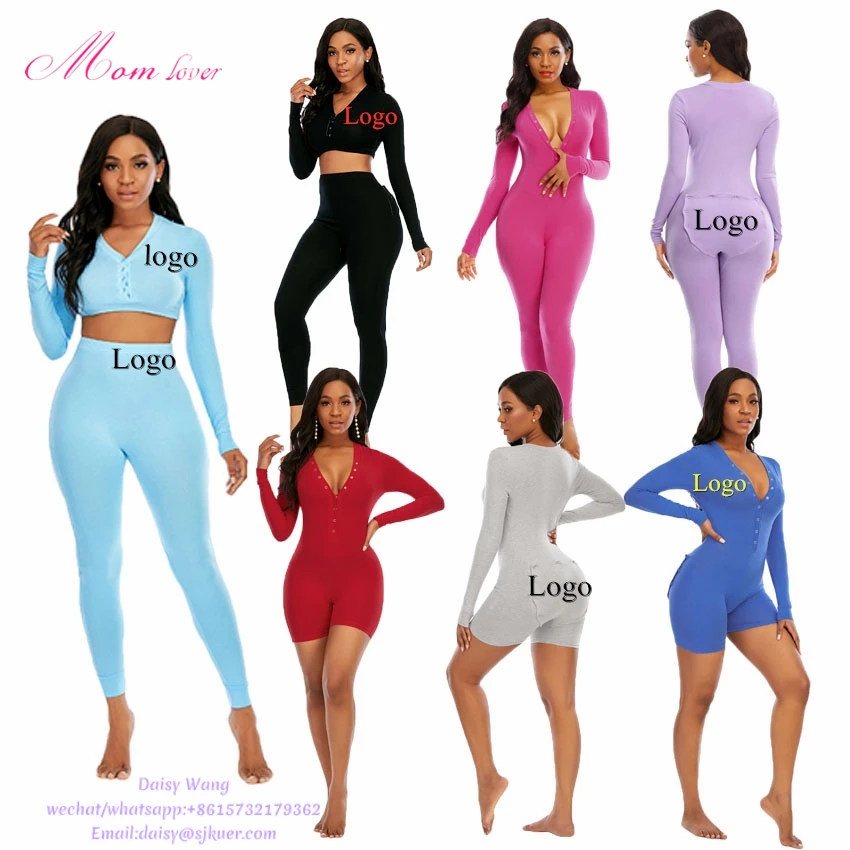 

Wholesale custom design women onesie pyjamas 100 blank cotton pajamas sexy jumpsuit rompers pajamas butt flap onesie pajamas, Picture shows