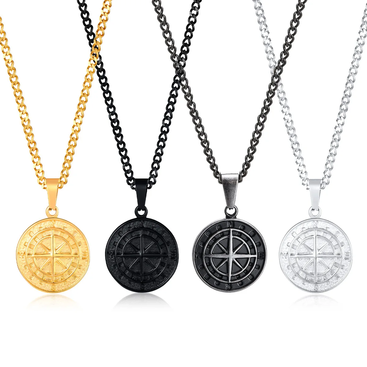 Wholesale 316 Stainless Steel Compass Tricolor Necklace Compass Pendant Necklace for Men