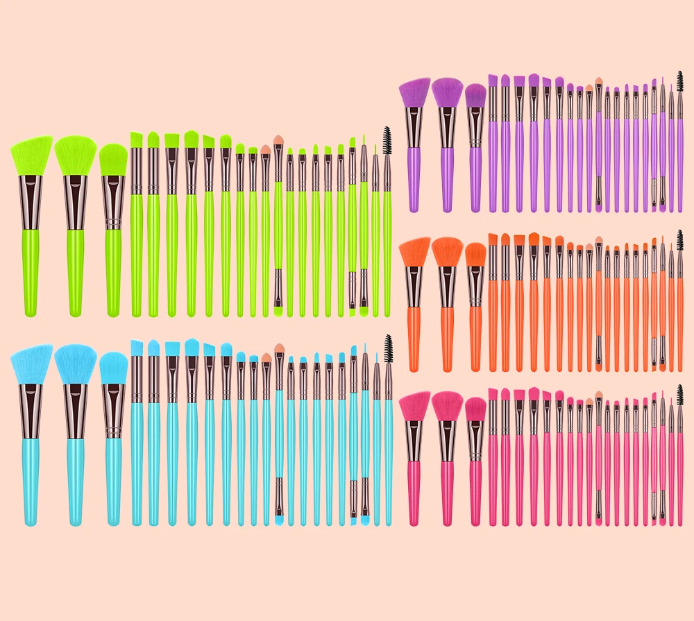 

XINYAN Wholesale Professional ODM Vendor 22PCS Synthetic Hair Cosmetic Fluorescent Neon Blue Brush Sets Makeup
