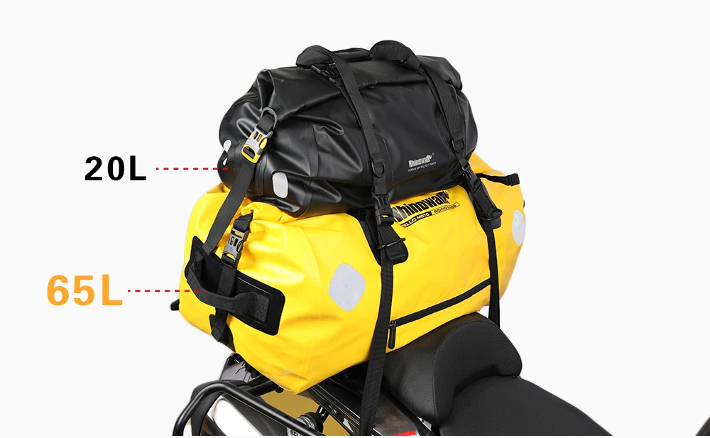 Rhinowalk 65l Drypack Motorcycle Waterproof Saddle Trunk Bag Motorcycle Dry Duffel Bag Rolltop