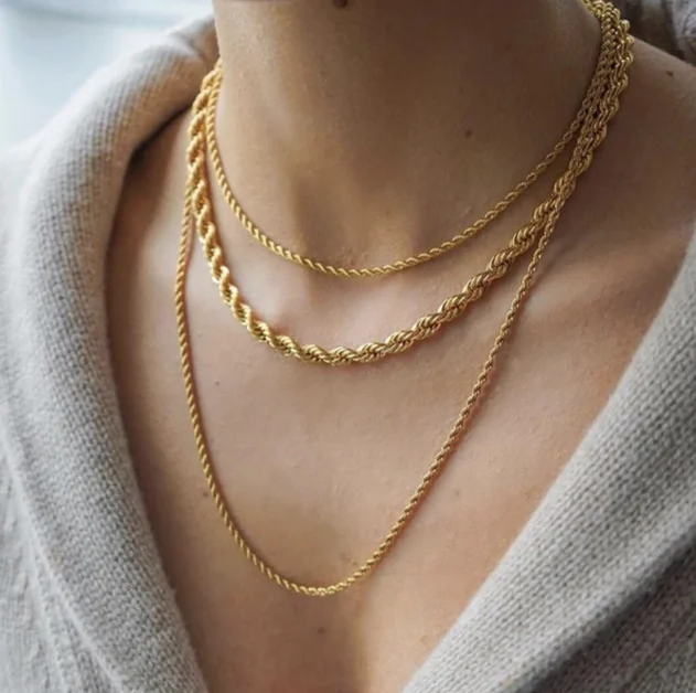 

18K Gold Rope Chain Necklace Choker Dainty Chunky Twisted Chain Necklace, Gold color