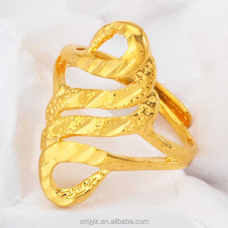 

New Product Brass Gold-Plated Open Hollow Striped Ring Women Niche Design Sense Geometric Ring Jewelry Wholesale