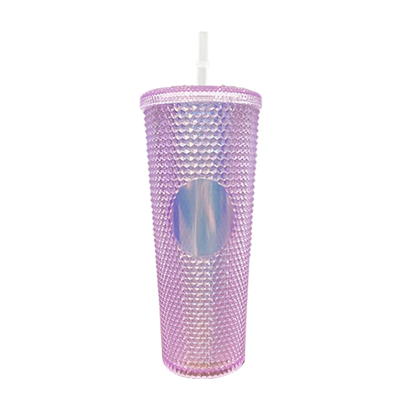 

2021 Popular 16/20/24oz Studded Tumbler Coral Pink Diamonds Double Wall Matte Plastic Studded Tumbler With Straw, All
