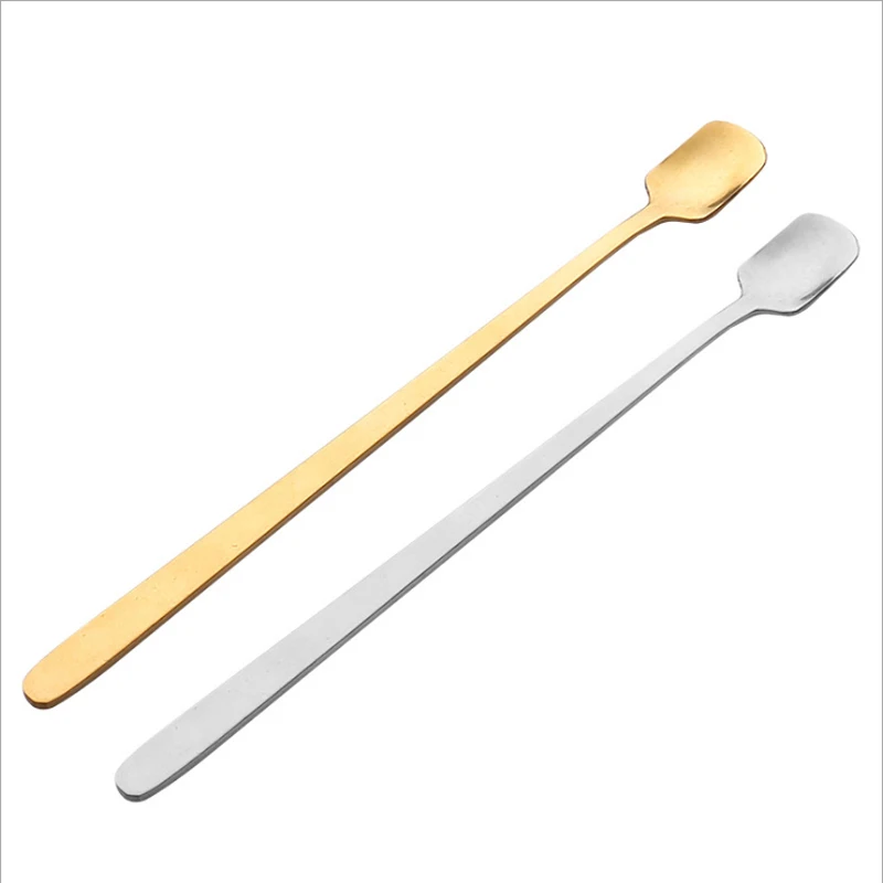 

Unique square gold stainless steel sugar stirring gift inox spoon sugar long handle dessert coffee scoop