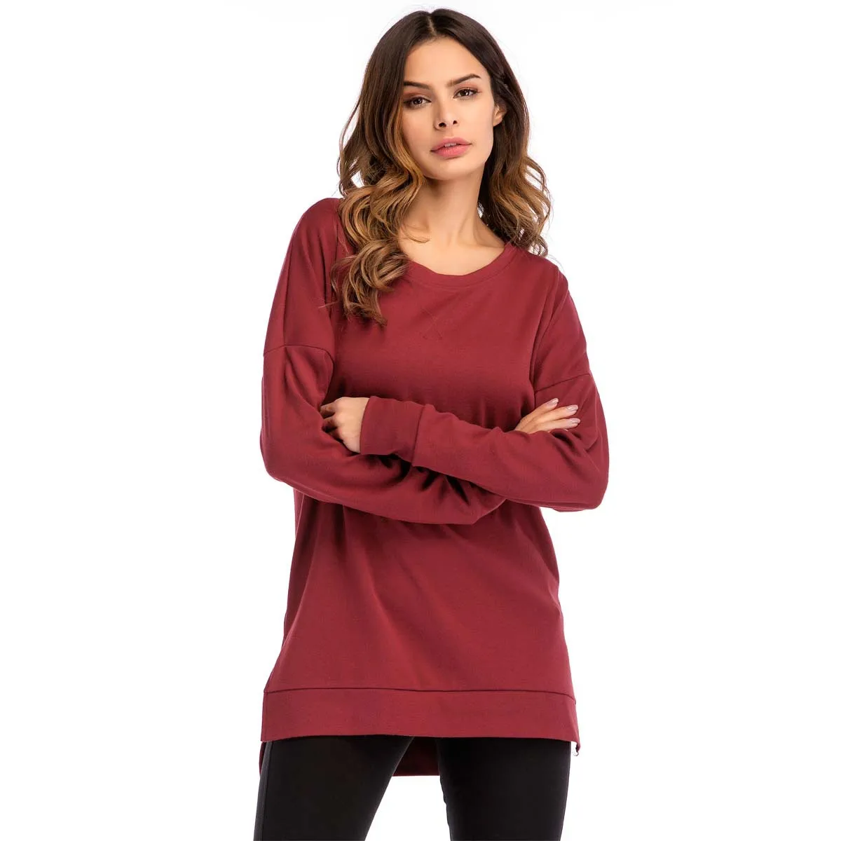

Fashion Plus Size Women's Fall Long Sleeve Side Split Loose Casual Pullover Tunic Tops, Picture