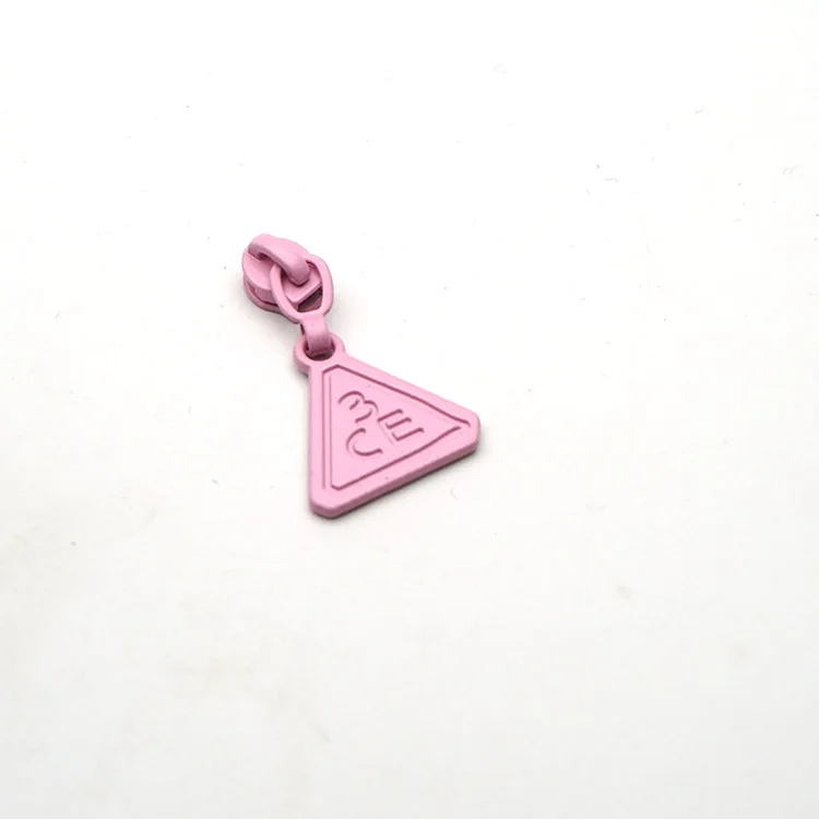 

Factory cheap custom zipper slider metal zinc alloy triangle shape pink zipper puller no 5, Customized color