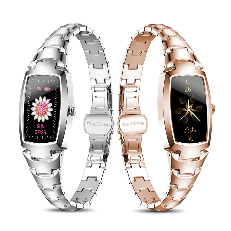 

Women smart band watch full touch fitness bracelet heart rate monitor blood pressure H8PRO waterproof wristband smartwatch Color, Gold/silver