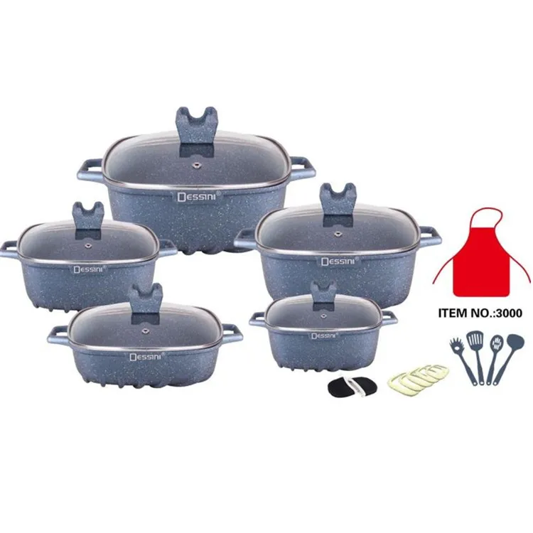 

22pcs DESSINI die casting non-stick aluminum square cookware set