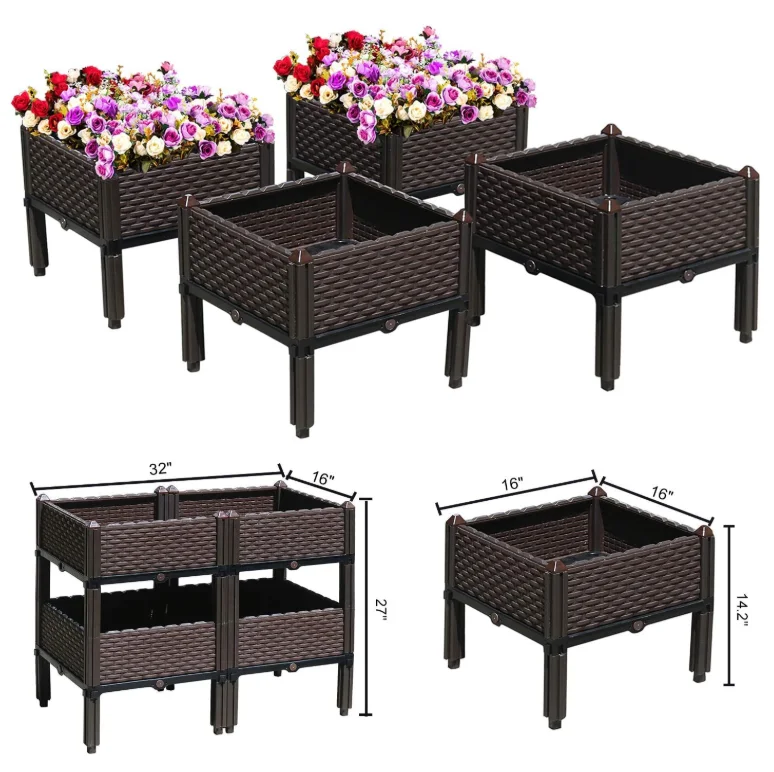 

4Pcs Garden Raised Bed Set Plastic Road Home Balcony Garden Planting Box