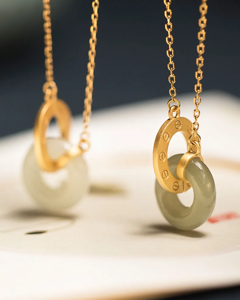 

circle Jadeite Necklace in Solid 14k Gold and Natural Jadeite Pendant Gold Bezel Jade Necklace Gold Plated