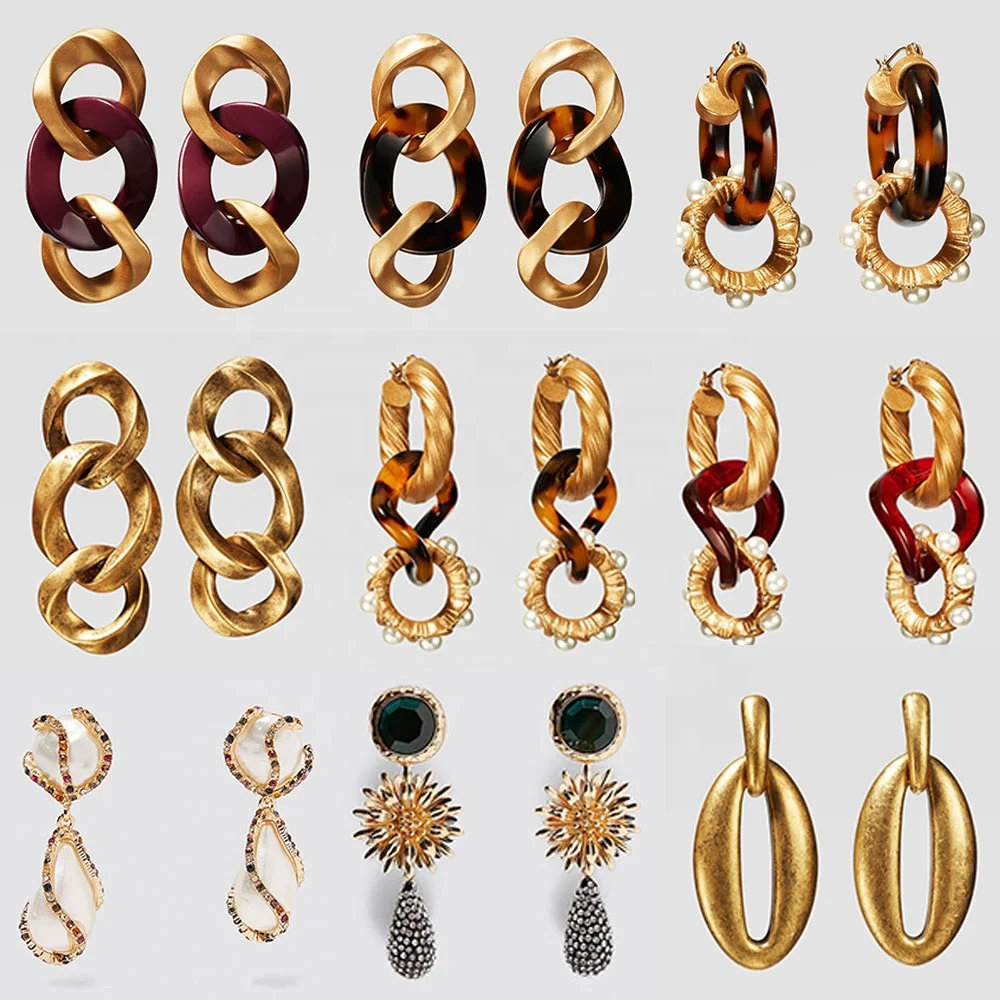 
80 Designs Multi-Color Alloy Antique Drop ZA Earrings for Women Gold Color Metal Statement Earrings Jewelry Bijoux 2019 