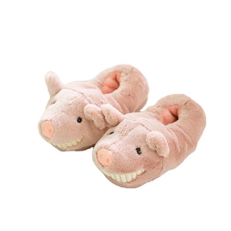

2020 Hot Sale Wholesale Ladies Soft Fox Fur Plush Winter Love Cute Pink Pig Women Indoor Slippers, As picture