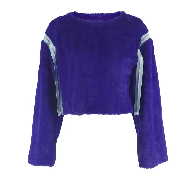 

B23778A Hot style fall women's zip-up shoulder wool short top