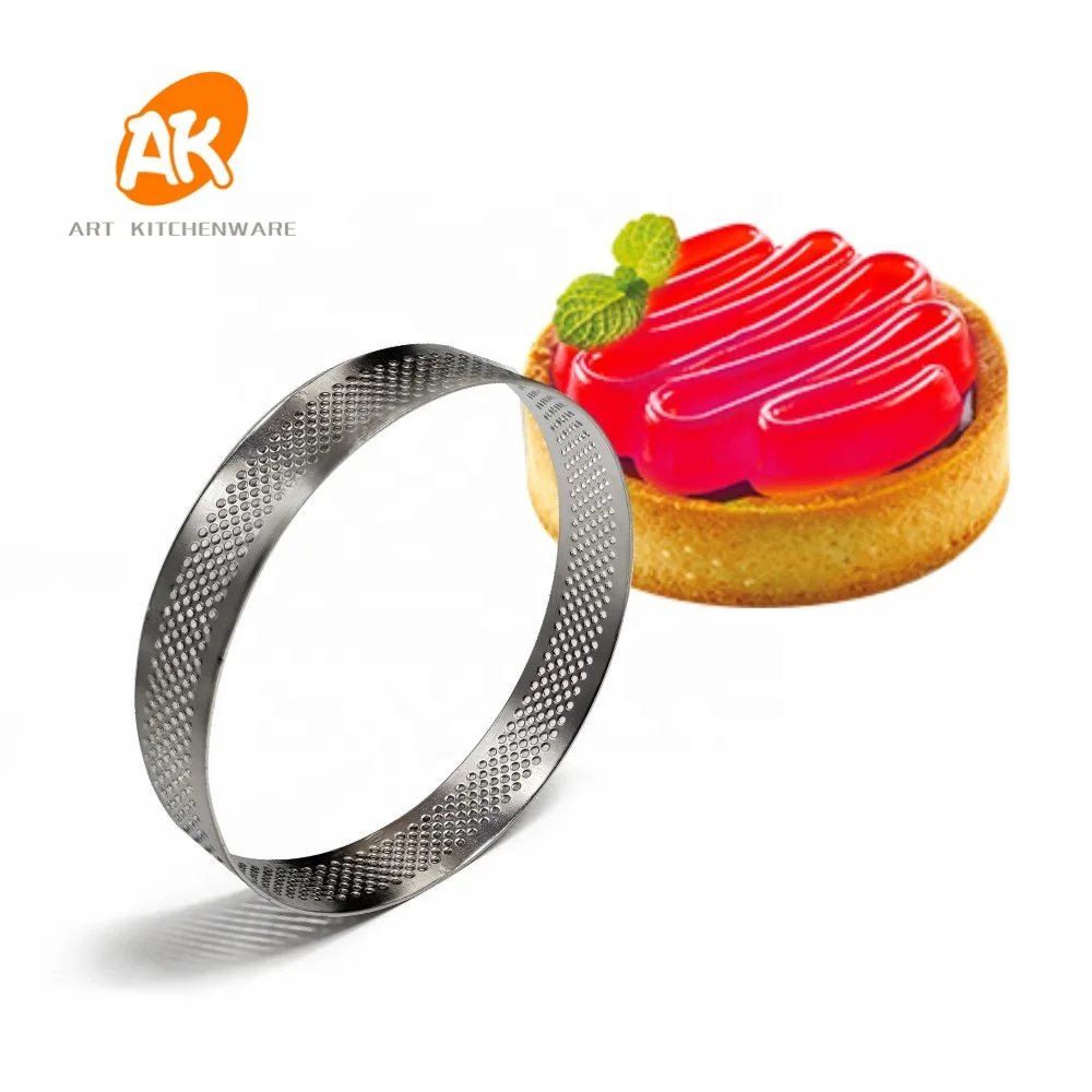 

AK 6.5cm Round Stainless Steel Tart Ring Heat-Resistant Perforated Mousse Cake Rings for Bakery WQ-02, Silver