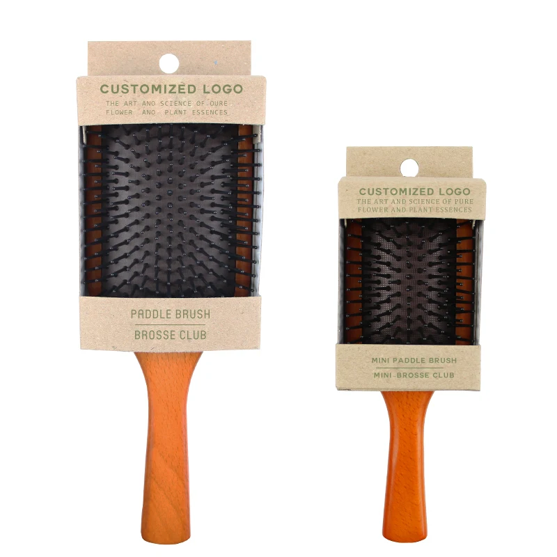 

Premium Natural HairBrush Manufactures Wooden Hair Brush with Customized Logo and Boxes, Wood color