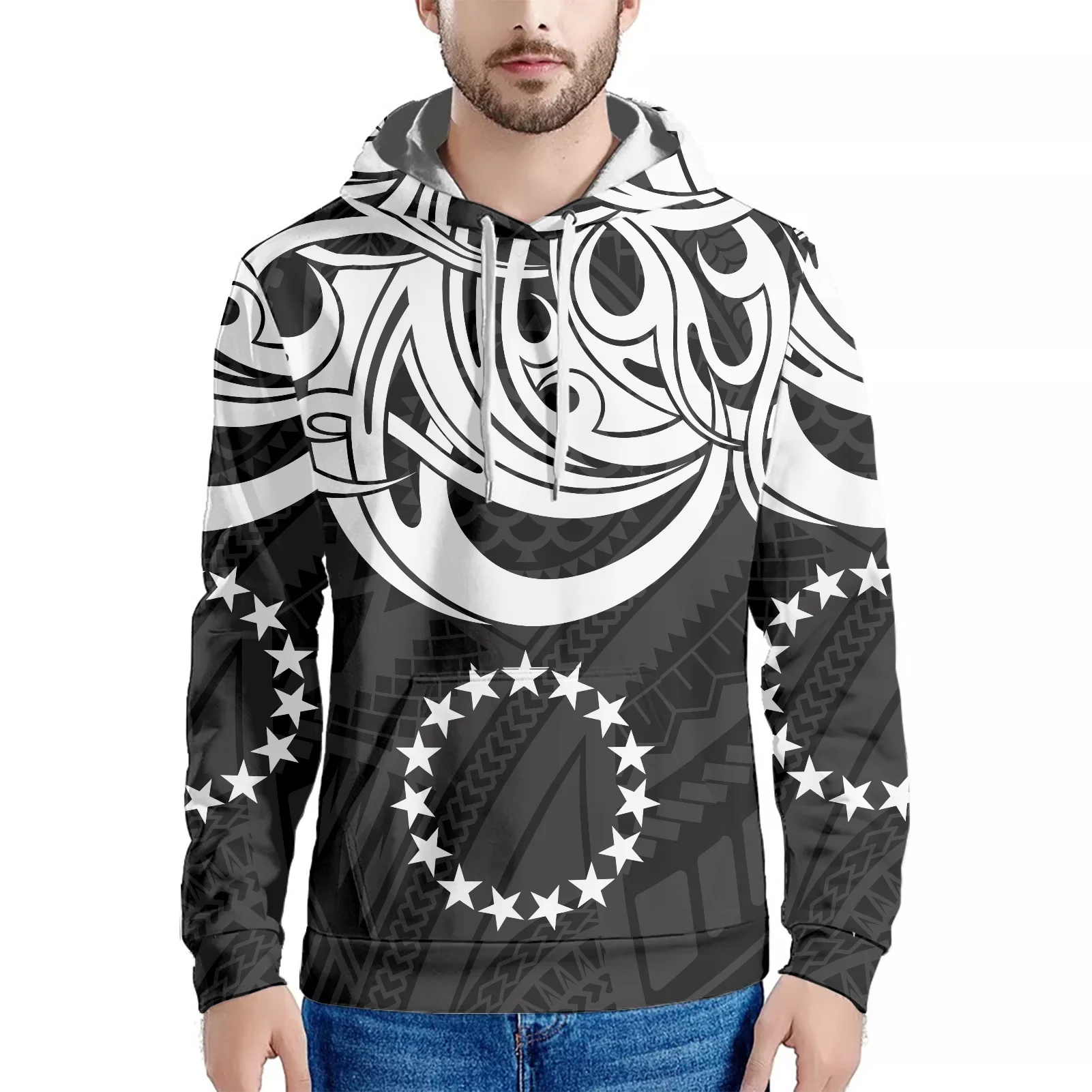 

Winter Hoodie for Men Cook Islands Polynesian Tattoo Tribal Pattern Casual Long Sleeves Pullover Hoodie Sweatshirt Oversized, Customized color