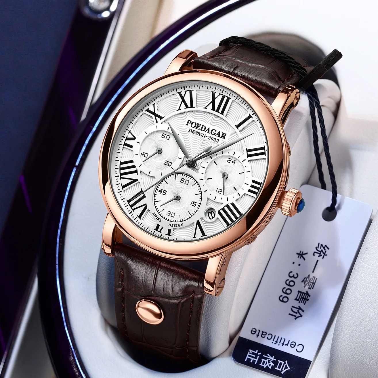 POEDAGAR Watch for Men Luxury Chronograph Leather Quartz Mens Wristwatch Clock Waterproof Sport Mens Watches Relojes Hombre 986
