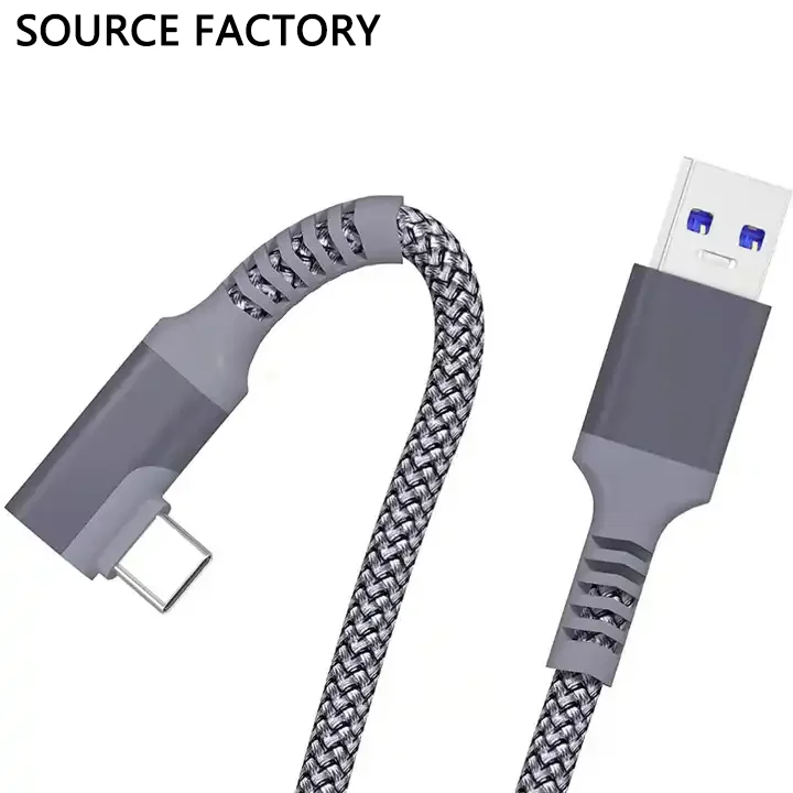 

OD 4.8mm 3M 5M 6M Nylon Braided Right Angle Link Cable USB to C for Cellphone PC VR Headset Fast Charging for VR Oculus Quest 2