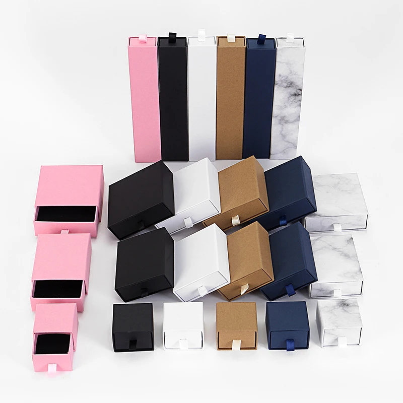 

Wholesale Custom Logo Printed Velvet Jewelry Gift Box Bracelet Necklace Ring Drawer Cardboard Paper Packaging Jewelry Boxes, White/black/brown/pink/blue/marble
