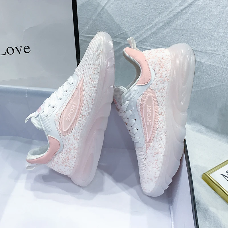 

Factory price Womens Walking Shoes fly knitting fluorescent fashion sneakers