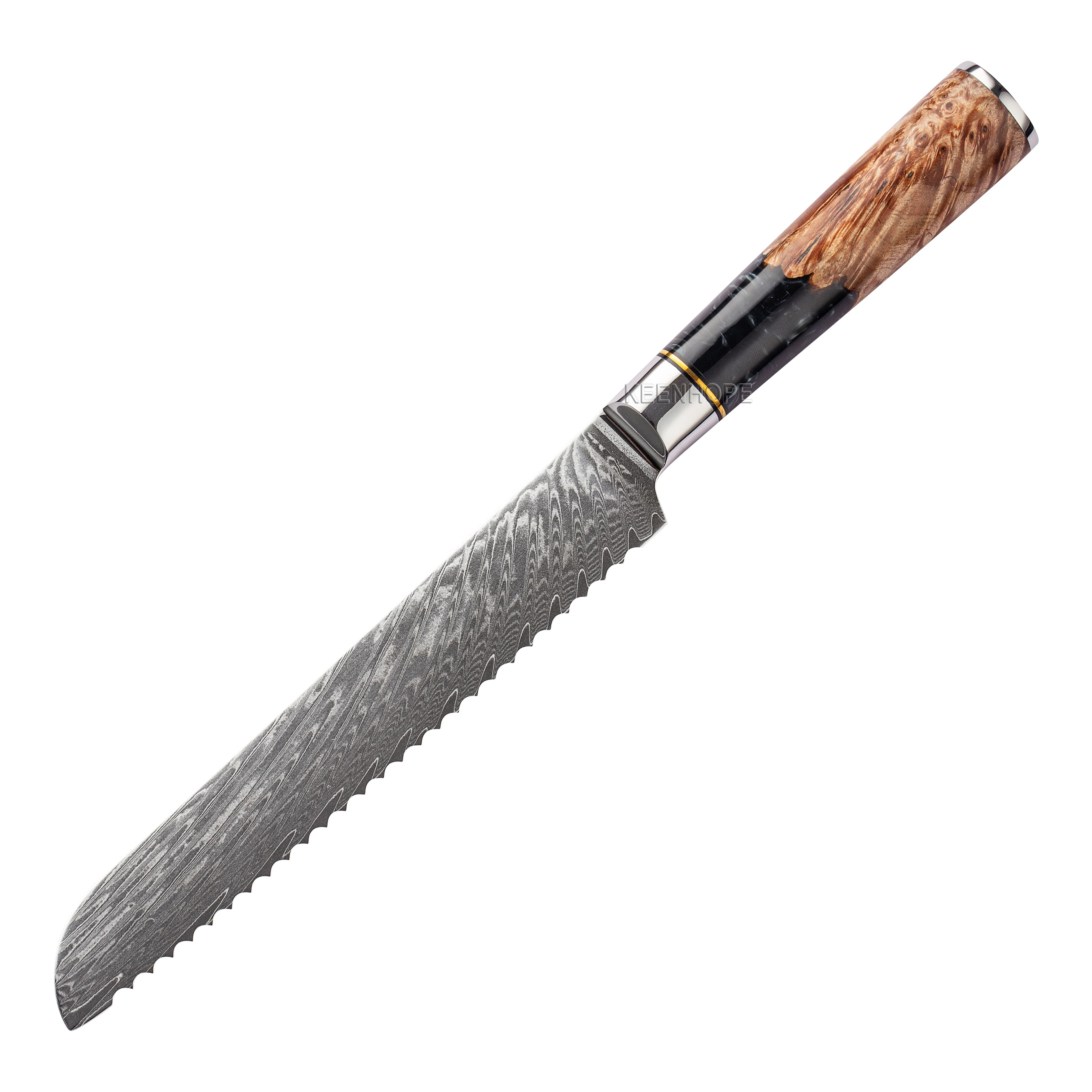 

7.5 inch Bread Knife Damascus Kitchen Knife 67 Layers Damascus Steel with Resin and Wood Handle Black