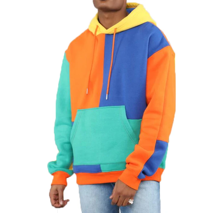 

Hot Sale Custom Winter Casual Pullover Color Blocked Long-sleeved Pullover Split Color Hoodie, Custom colors