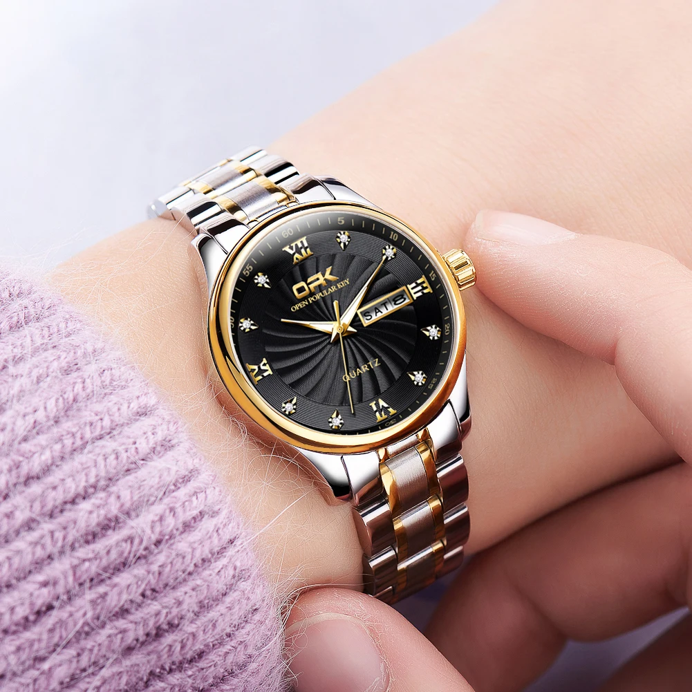 Men and Women Fashion Stainless Steel Set Watches Fashion Luxury Wristwatch Date Day Quartz Lover's Couple Watch