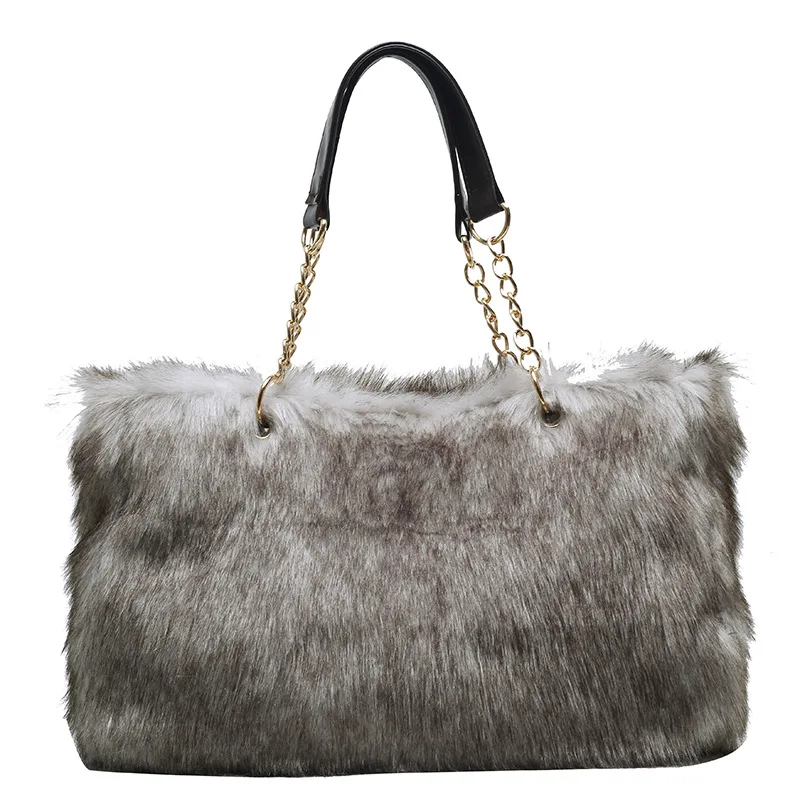 

Fashion female plush fur bag casual plush chain bag ladies plush handbag tote multicolor shoulder high capacity bag