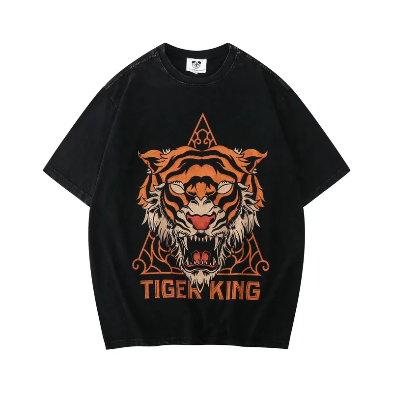 

Spring and summer new trend retro tiger head print men's short-sleeved T-shirt