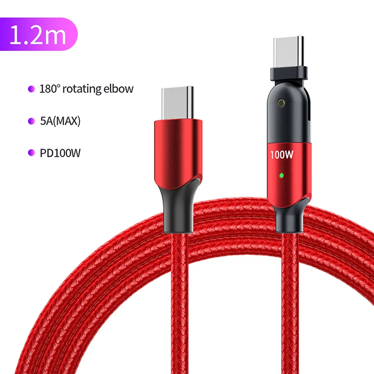 

New With E-mark 5A 100w Usb C Cables Type-c To Type-c180 Degree Rotating Data Cable Charging Cable For Switch Macbook Iphone 12