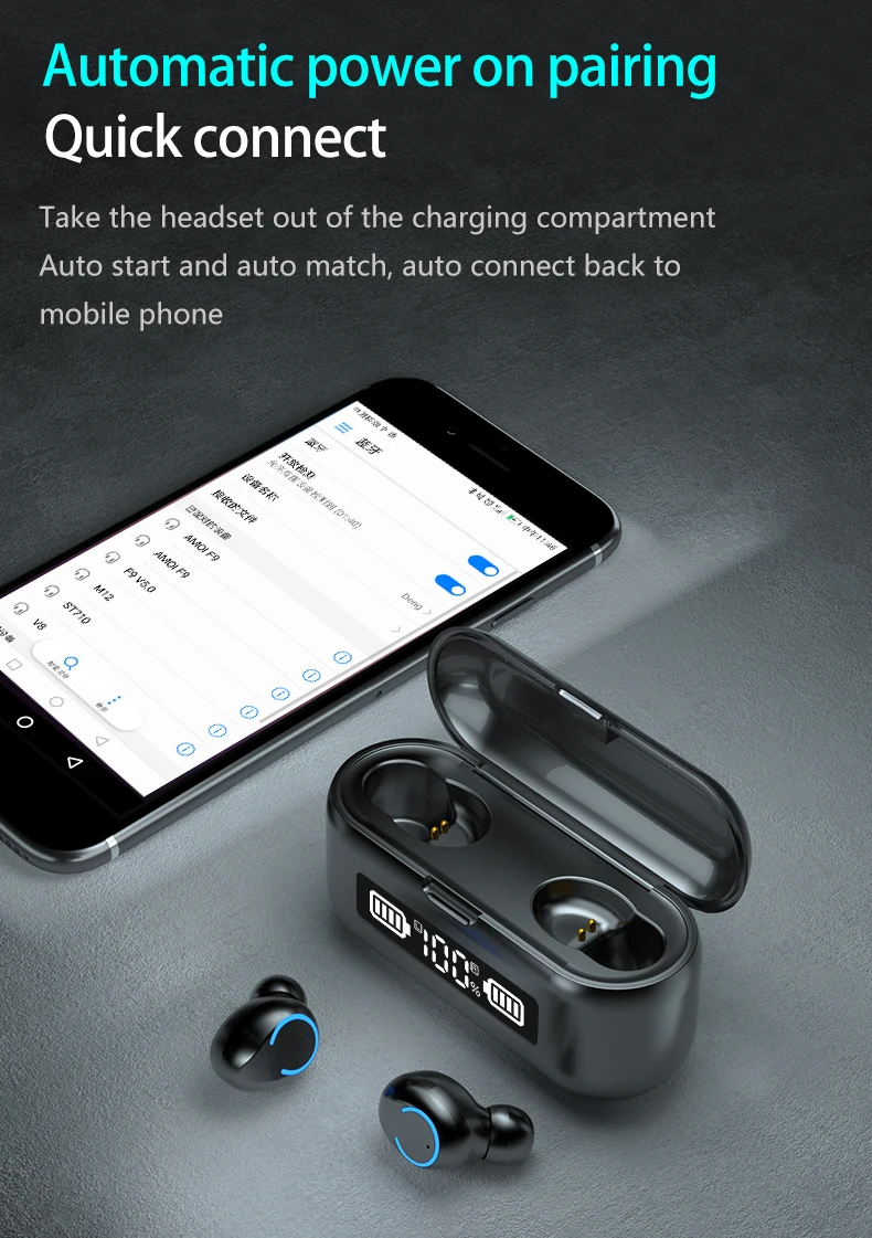New F9-43 LED Power Display Wireless Headphone Earphone 2000mAh TWS 5.0 True Wireless Earbuds - ANKUX.COM