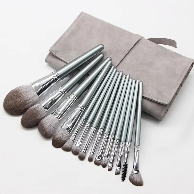 

14pcs Eye Makeup Brush Blend Flat wooden Handle Cosmetic Natural Silver Makeup Brushes makeup brush set color, As show