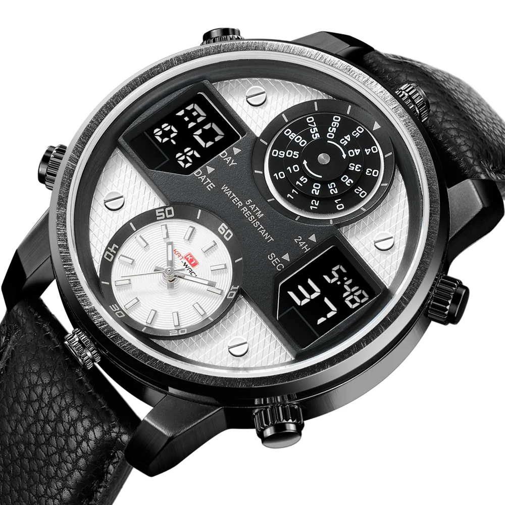

high quality sports man watches Luminous Design waterproof dual time wheel analog digital watch, Customized colors