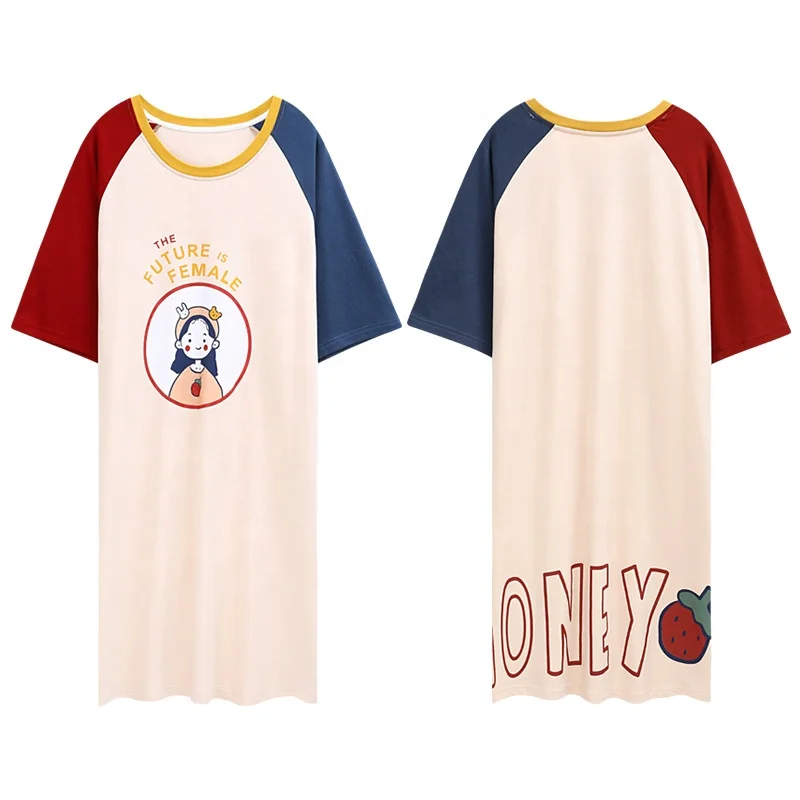 

Hot Selling Fashion Color matching cartoon woman pyjamas sleepwear