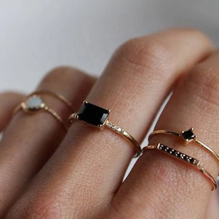 

Unique 925 Silver Ring With Black Stone Gold Ring Design For Couples LYR0221, Rhodium,14k gold,18k.